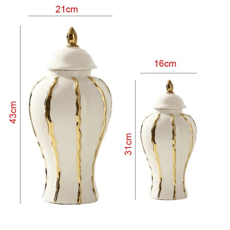 Goldrand Keramik Generaltopf Großer Ingwerglas Vintage Porzellanvase Spitzdeckel Vorratsbehälter Blumenvase Heimdekoration