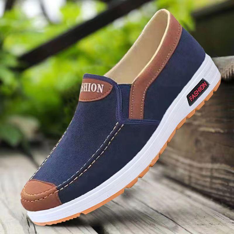 Spring new black cloth shoes men's beef tendon sole breathable casual shoes middle-aged and elderly lazy shoes men