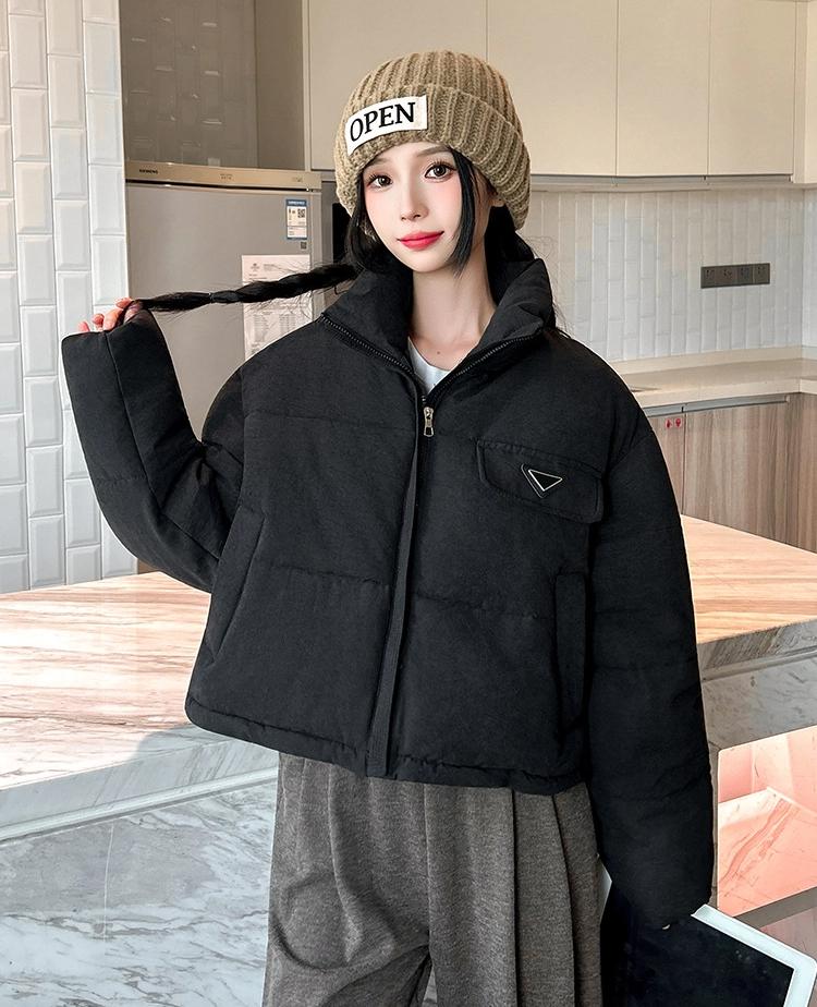 Short Stand Collar Loose Warm Coat Basic Jacket with Adjustable Hem