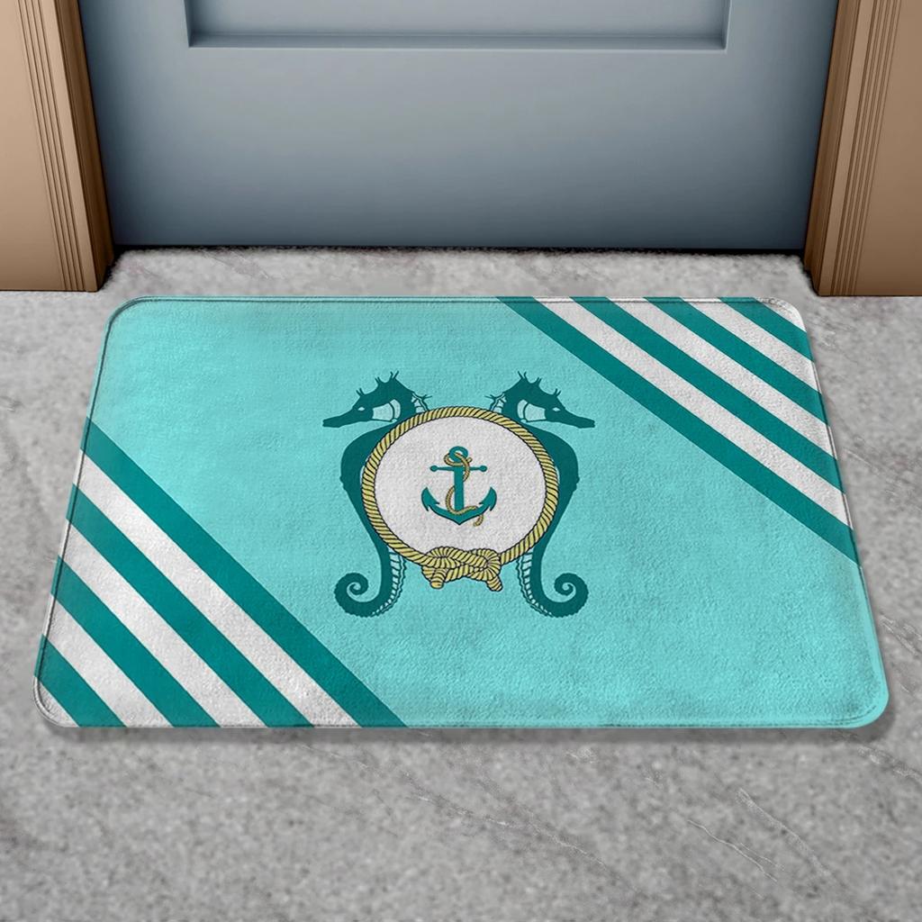 Custom Boat Name Anti Slip Door Mat Nautical Anchor Compass Ship Wheel Personalized Home Decor Floor Mat Indoor Outdoor Bath Rug
