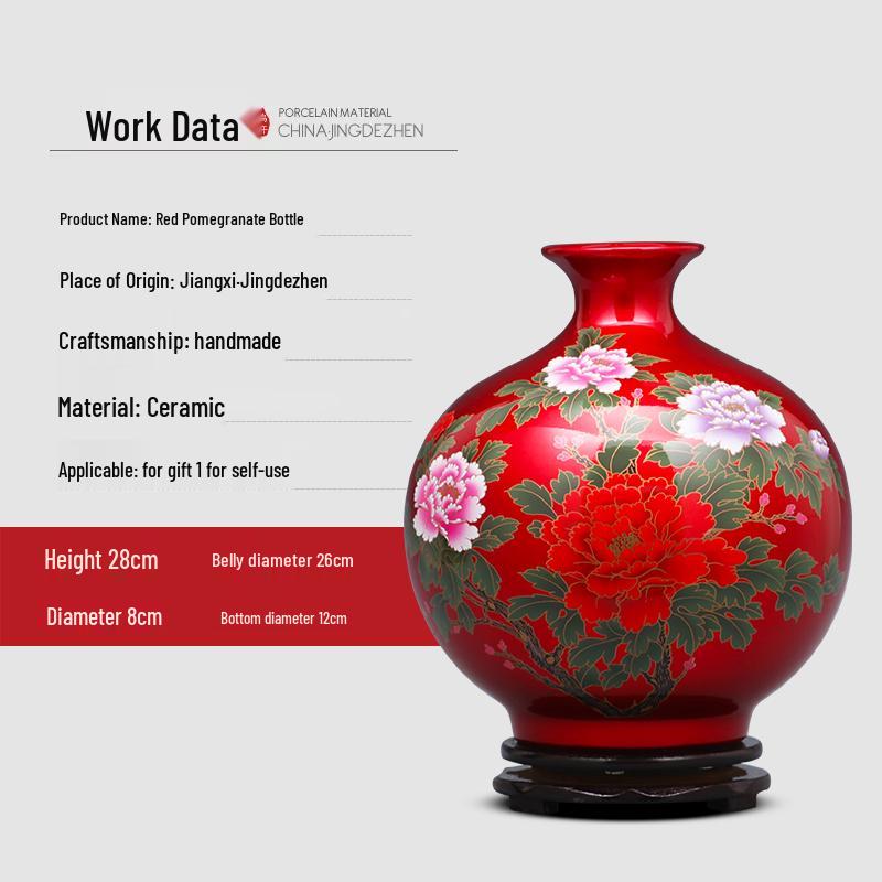Porcelain Jingdezhen Red Ceramic Vases: Chinese Style Floral Ornaments for Home Decor