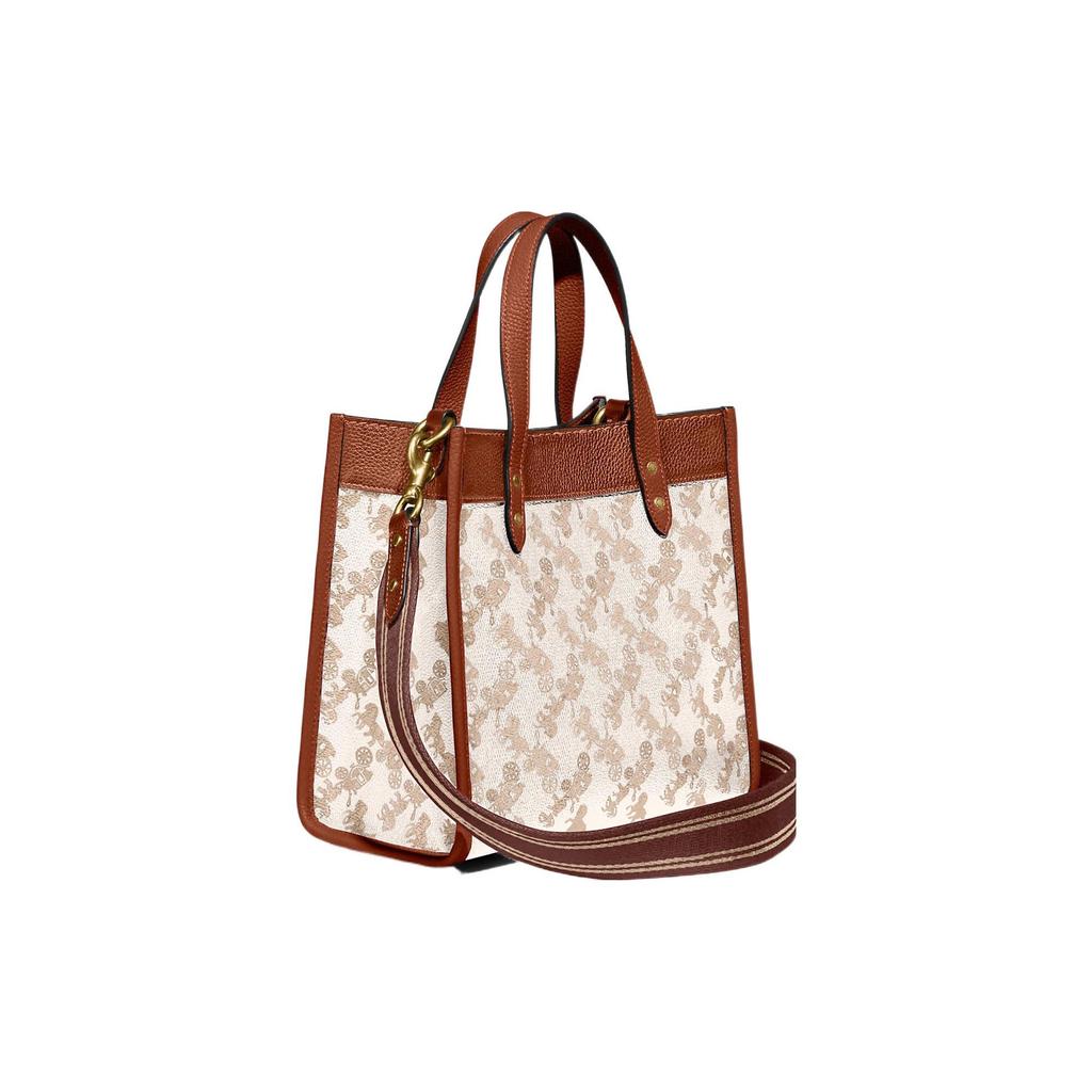 Coach Campo 22 Classico Cavallo e Carrozza Stampa Firma Fascino Tela Rivestita e Pelle Borsa Tote Donna Borsa Tote Marrone Bianco C8456-B4TXF
