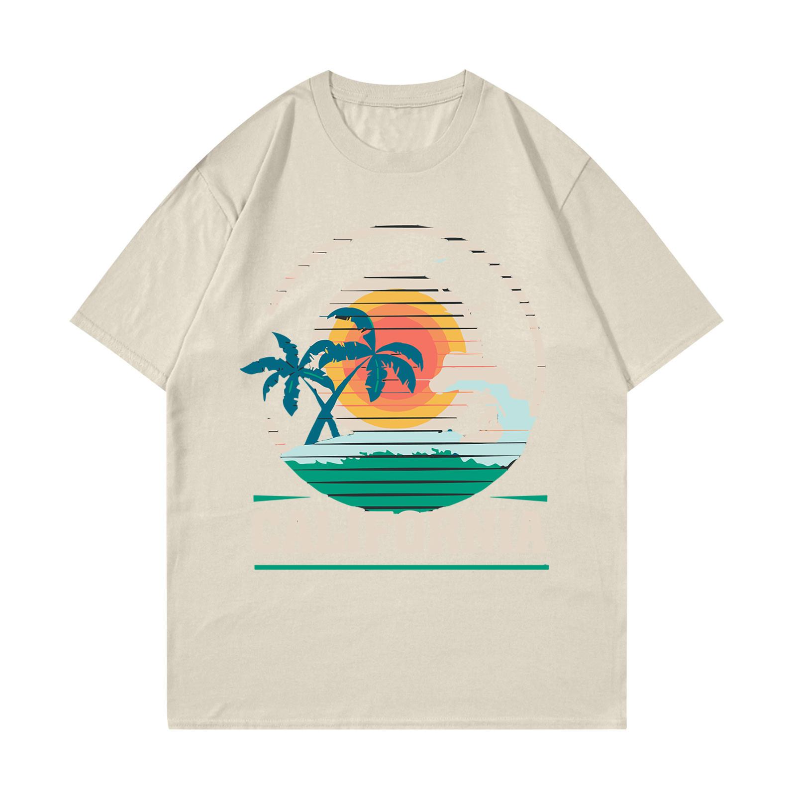 Футболка унисекс, повседневный свободный топ, удобная футболка с круглым вырезом L бежевый