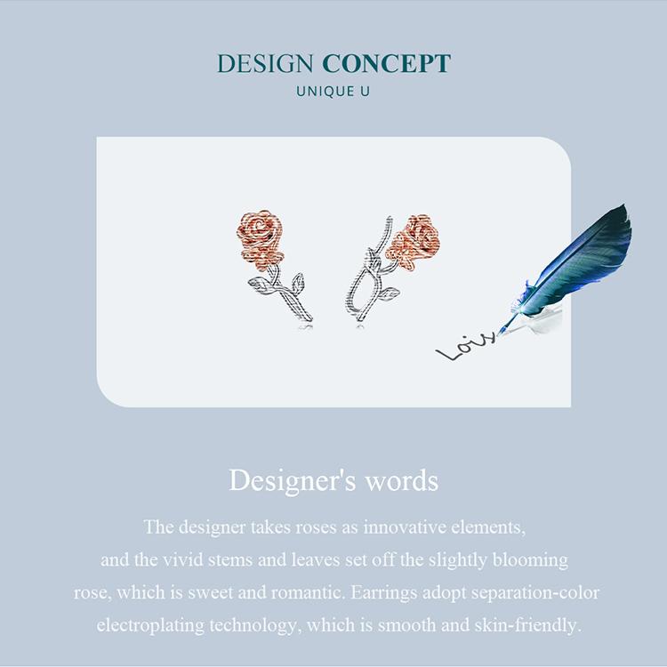 BAMOER véritable 925 en argent Sterling 3D Rose boucles d'oreilles fabrication Fine bijoux cadeau de fête de mariage fleur Piercing boucles d'oreilles