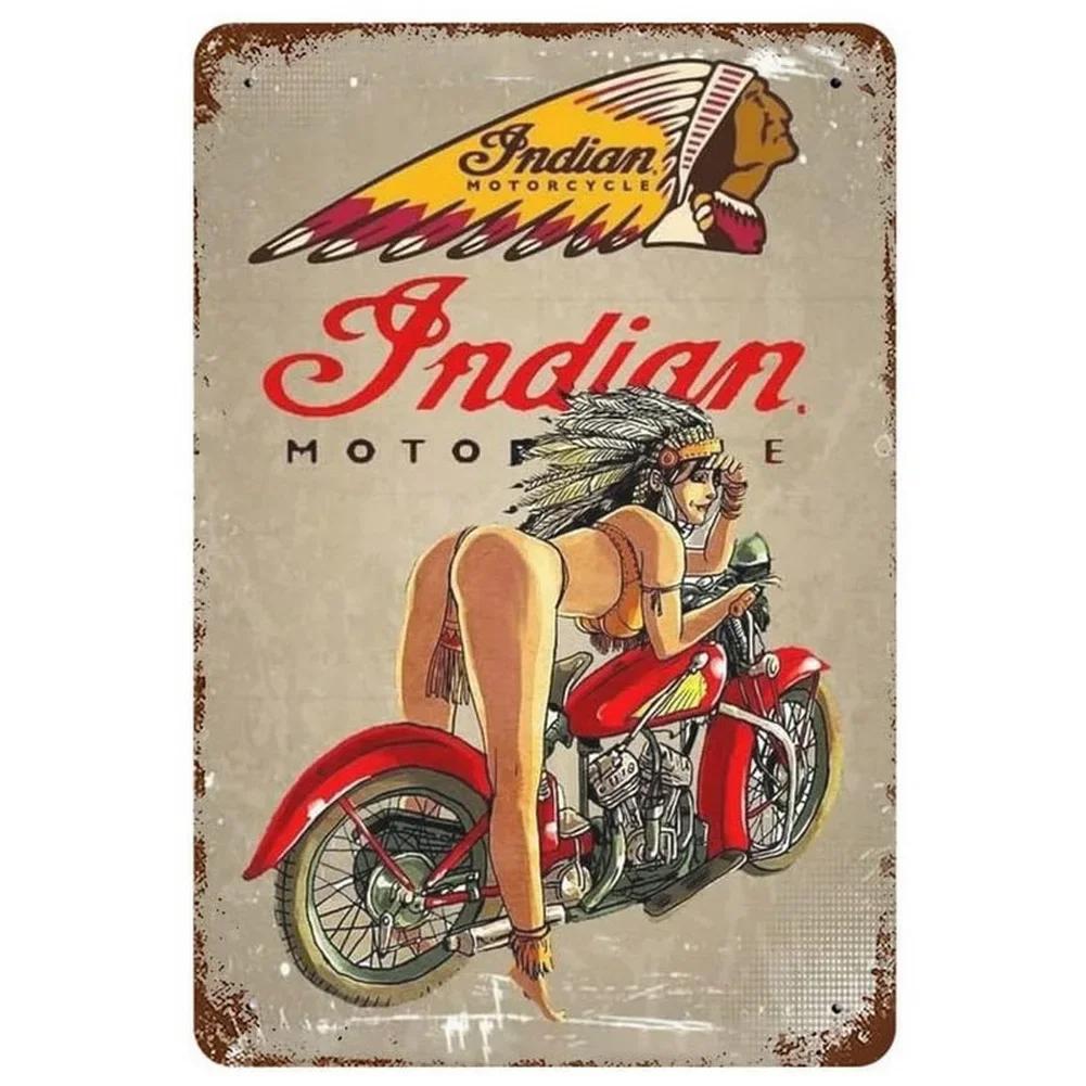 Letrero Metálico Vintage Indian Motorcycle Decoración Garaje Pub 20x30cm