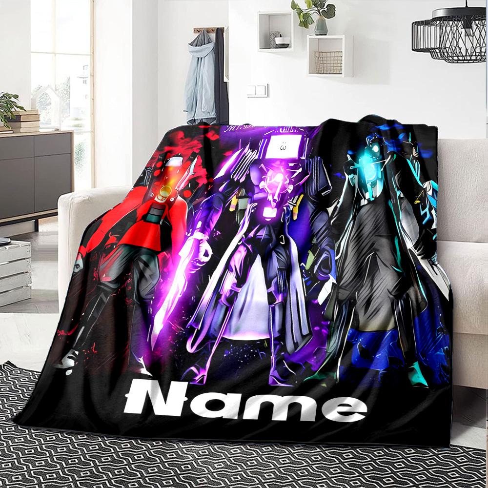 Customiz Name Personality Skibidi Toilet Blanket Soft &Warm Sofa Office Bed Travel Lunch Break Blanket, Gift Suitable All Seasons