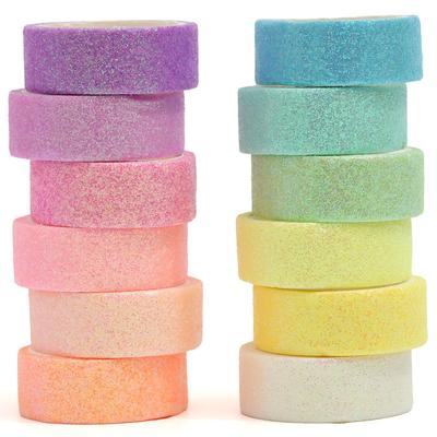 Shiny Masking Tape 12-piece Set Glittery Gold Powder Adhesive Washi Hologram DIY Craft Journal Planner Scrapbook Wrapping Gift Decoration (12 Colors)