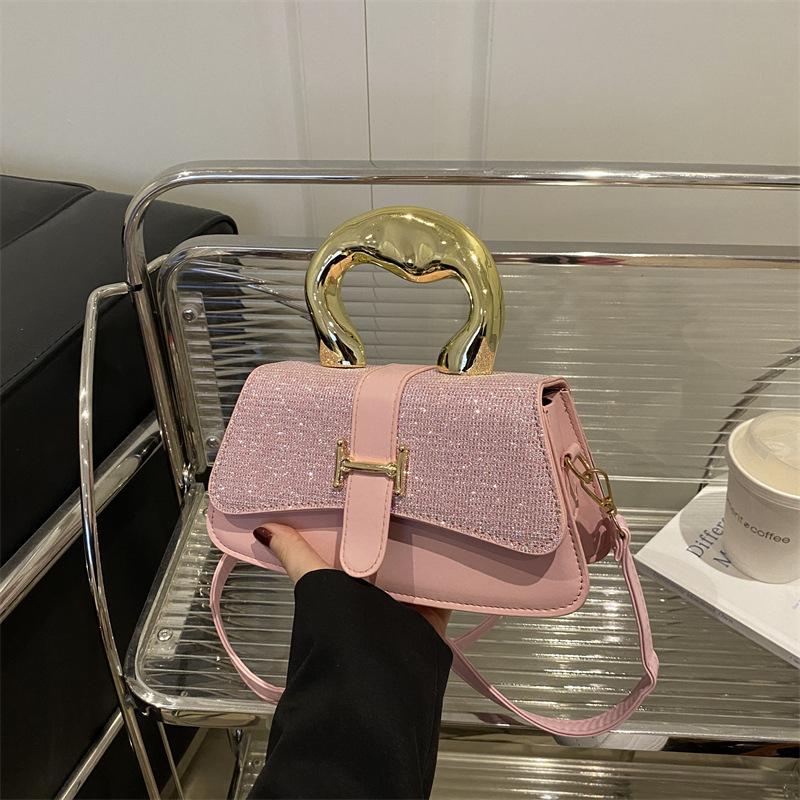 2025 Textured Metal Portable Foreign Style New Women's Large Capacity Simple One Shoulder Underarm Crossbody Small Square Bag