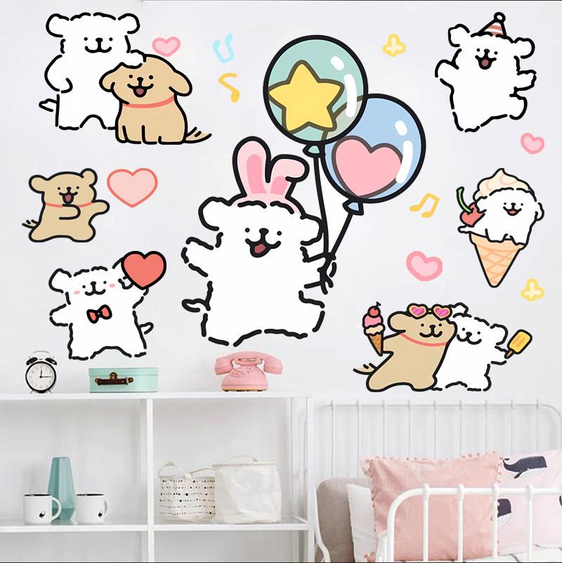 

Cartoon Cute Lines Dog Combination Wall Sticker Self Adhesive Pvc Waterproof Children S Room Kindergarten Living Room Decorative Wall Sticker 60*40cm