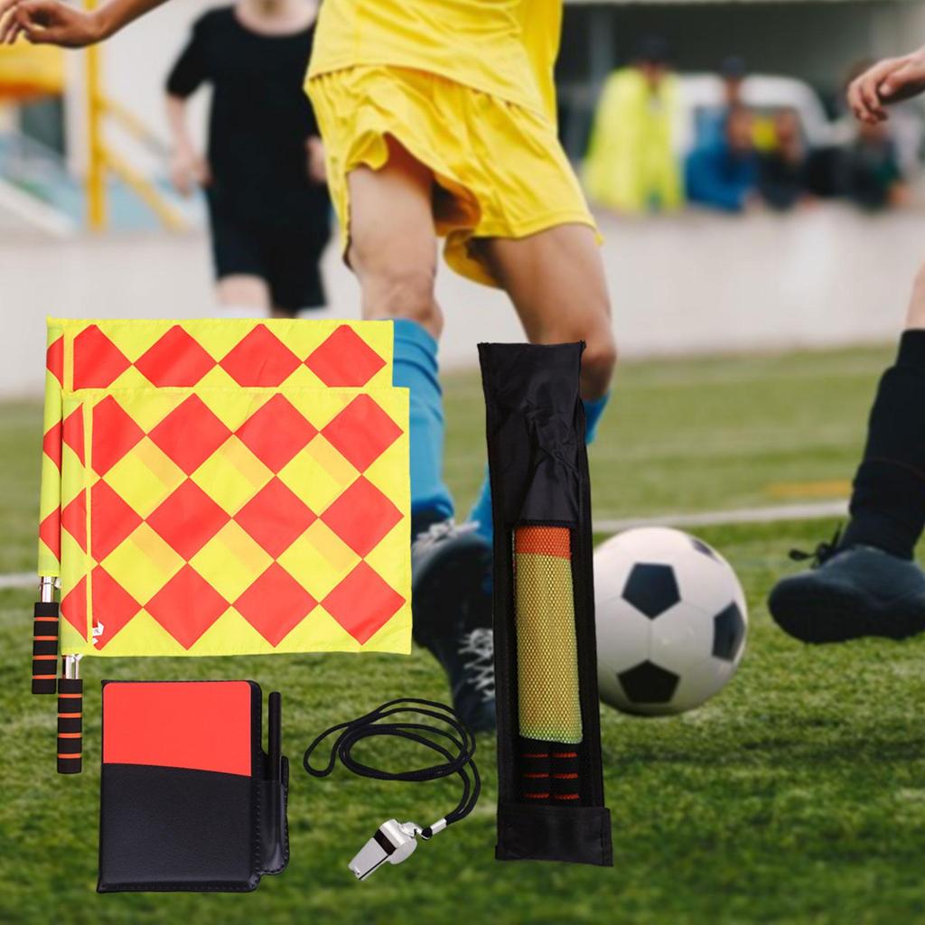 Soccer Referee Flags Kit Accessories Set Whistle Sponge Handle Notebook