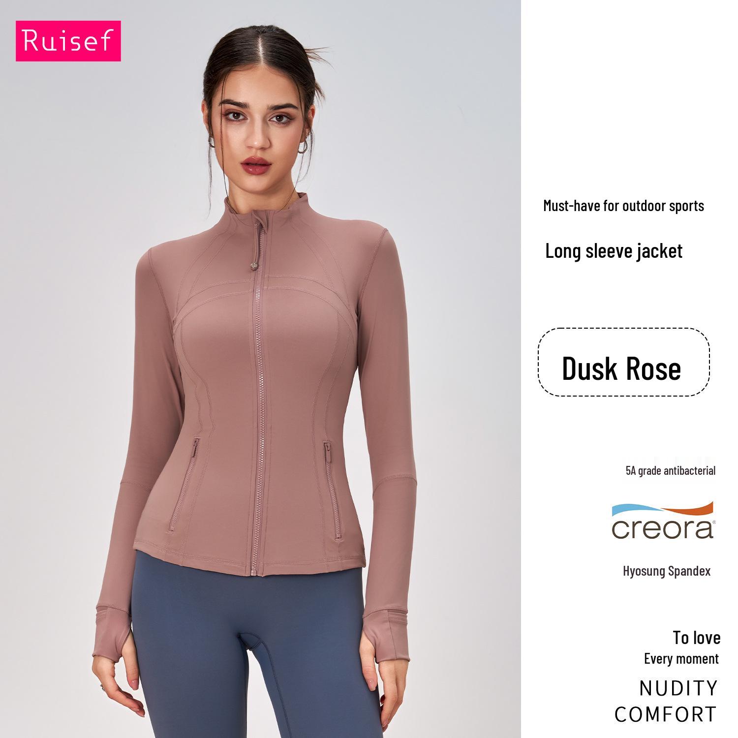 

Женская спортивная куртка для осени/зимы для йоги - приталенная, с длинным рукавом, на молнии, со стойкой XL