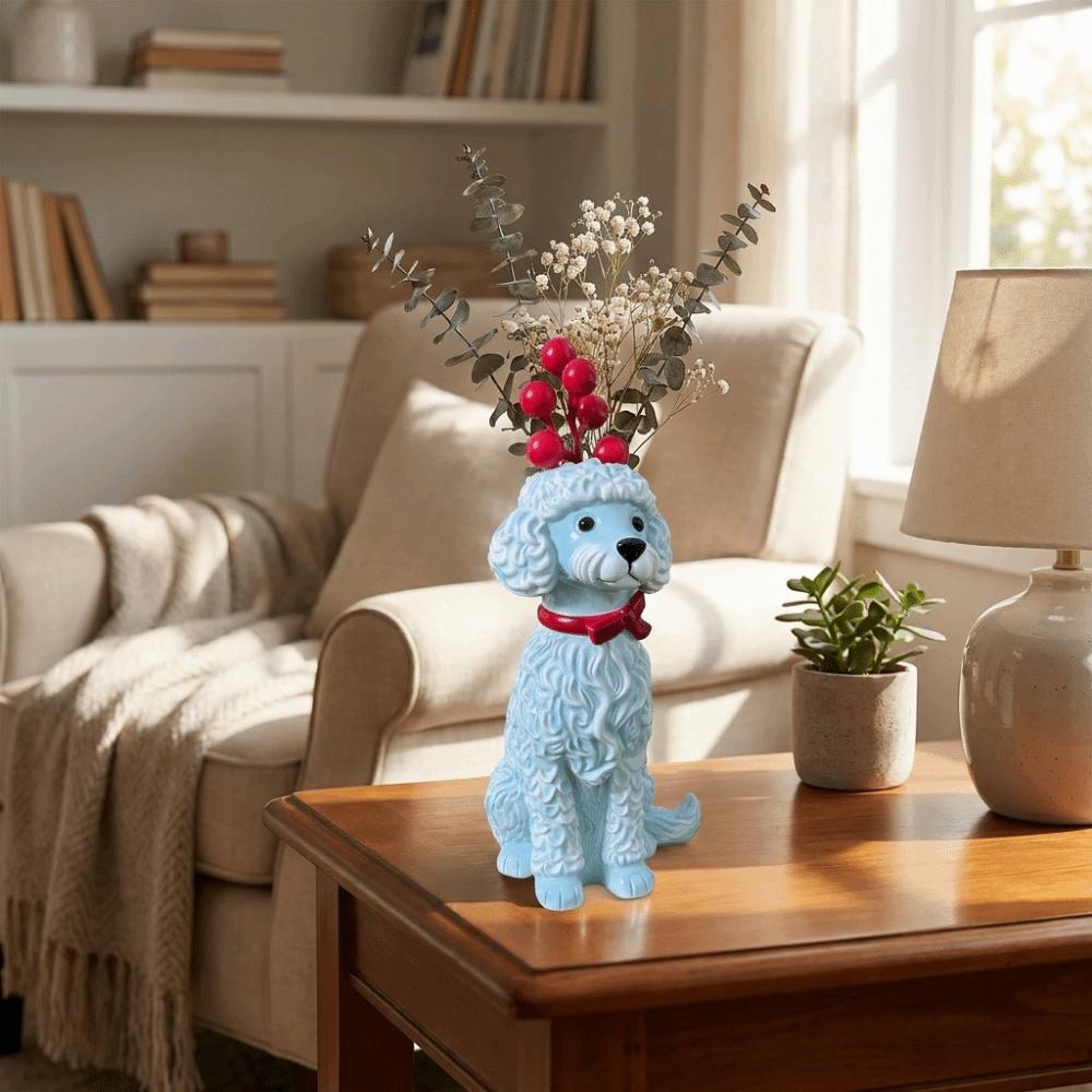 Handcrafted Resin Dog Vase Decorative Flower Holder Dog Planter Flower Vessel Office
