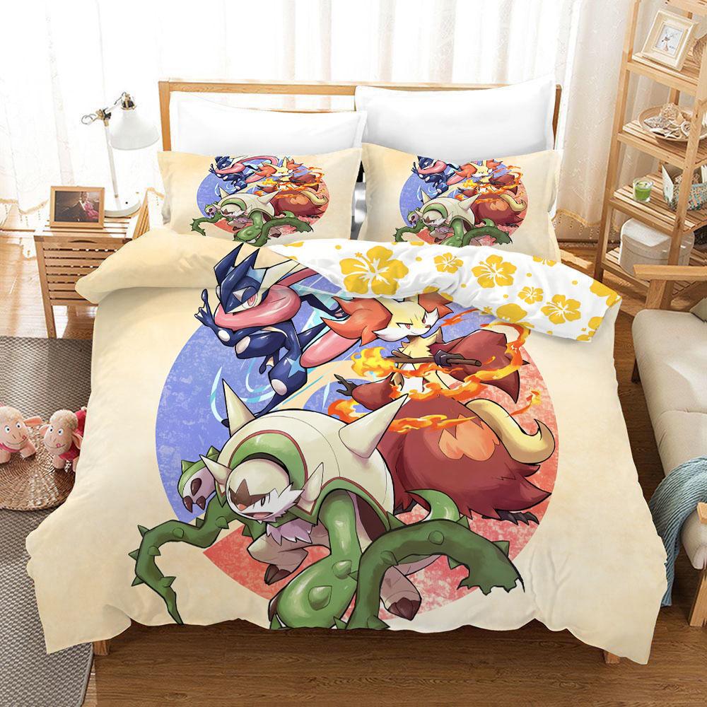 Pokemonzd 3Pcs Duvet Coverskids Cartoon Bedding Set Quilt Cover Twin Full Bedroom Bed  King Size  Decor For Teens Best Gifts