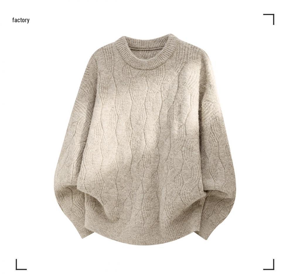 Men's Retro Round Neck Cable Knit Sweater - Autumn/Winter Loose Fit