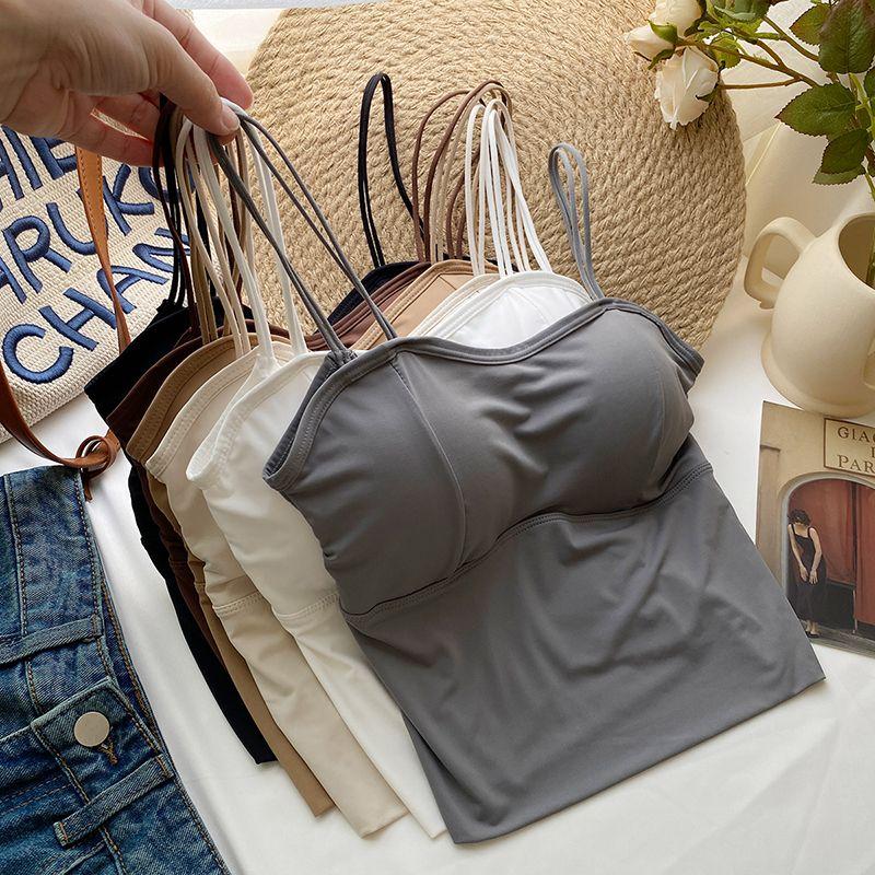 Korean Sweet Camisole Vest Slimming Outer Wear Ultra-thin Bandeau With Chest Pad Sleeveless Top