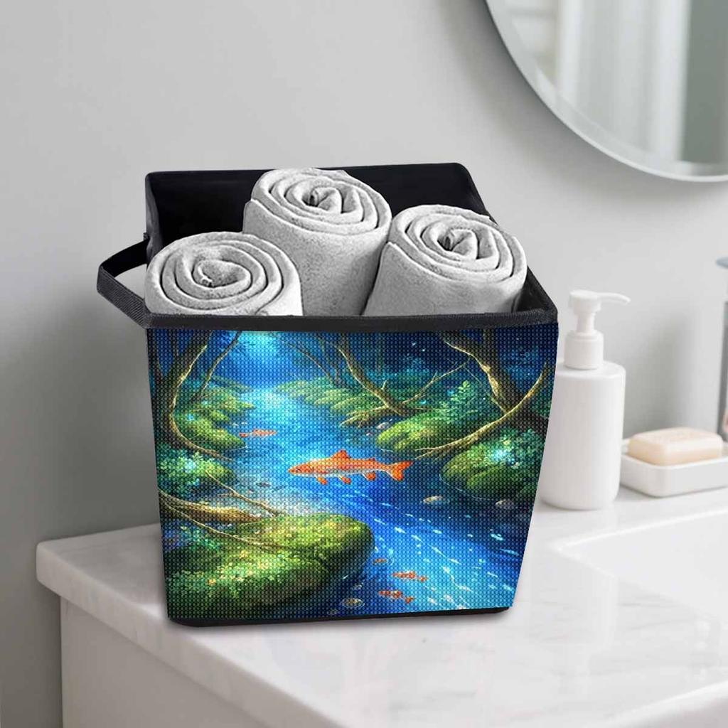 Koi in The Stream 5D Diamond Painting Storage Basket Full Round Drill Mosaic Diamond Embroidery Cross Stitch Kits Home Decor Home Decor
