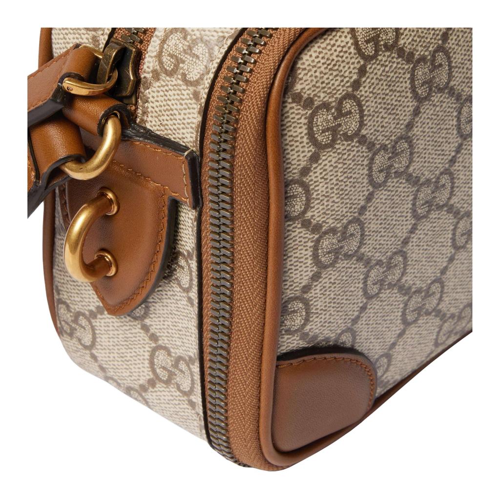 Gucci GG Emblem Logo Print Adjustable Shoulder Strap Fabric Mini Shoulder Bag Men Shoulder Bag Beige Dark-Brown 821217-FAED3-9786
