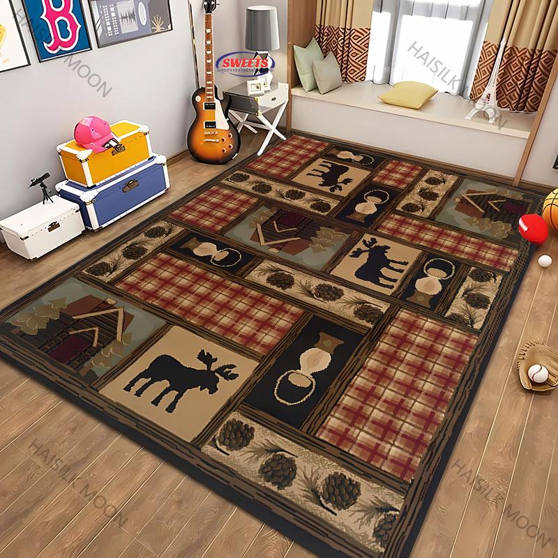 Amerikanischer Country-Retro-Stil Teppich mit Tierdruck für moderne Heimdekoration, schmutzabweisend, Kinderspiel Anti-Rutsch-Dekormatte Geschenk