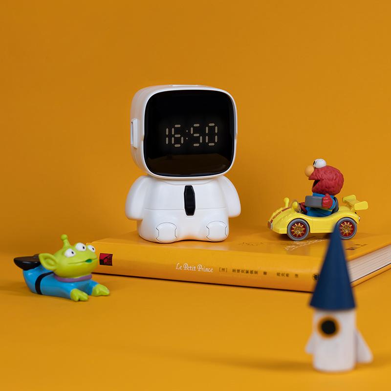 Cartoon Big Head Robot Digital Alarm Clock 12/24H Snooze Countdown Timer LED Adorable Emoji Display for Kids Desk Bedside Decor
