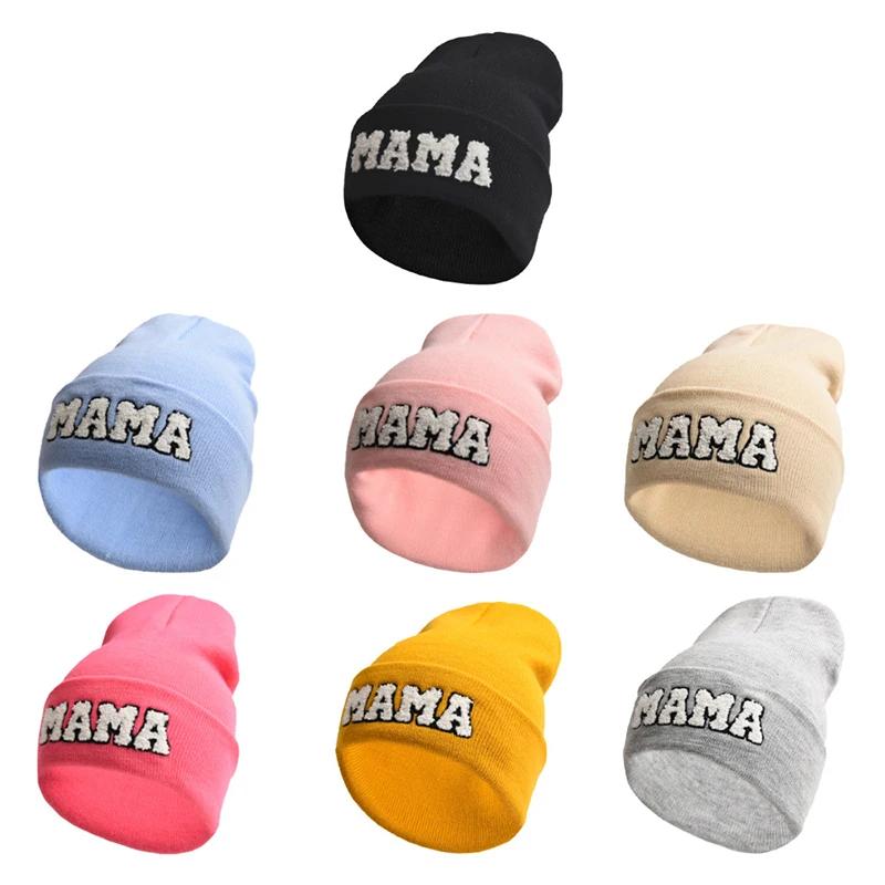 Winter Mama Letter Mini Solid Color Skullies Beanie Hat Outdoor For Women Hip Hop Knitted Caps Girl Casual Warm Ski Beanies Cap