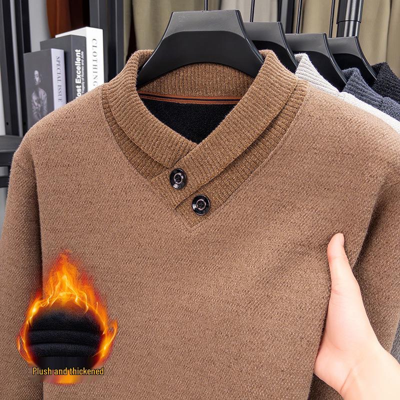 

Men s Trendy Knit Sweater with Thick Sable Velvet Scarf Collar - Perfect for Autumn and Winter 2XL верблюд