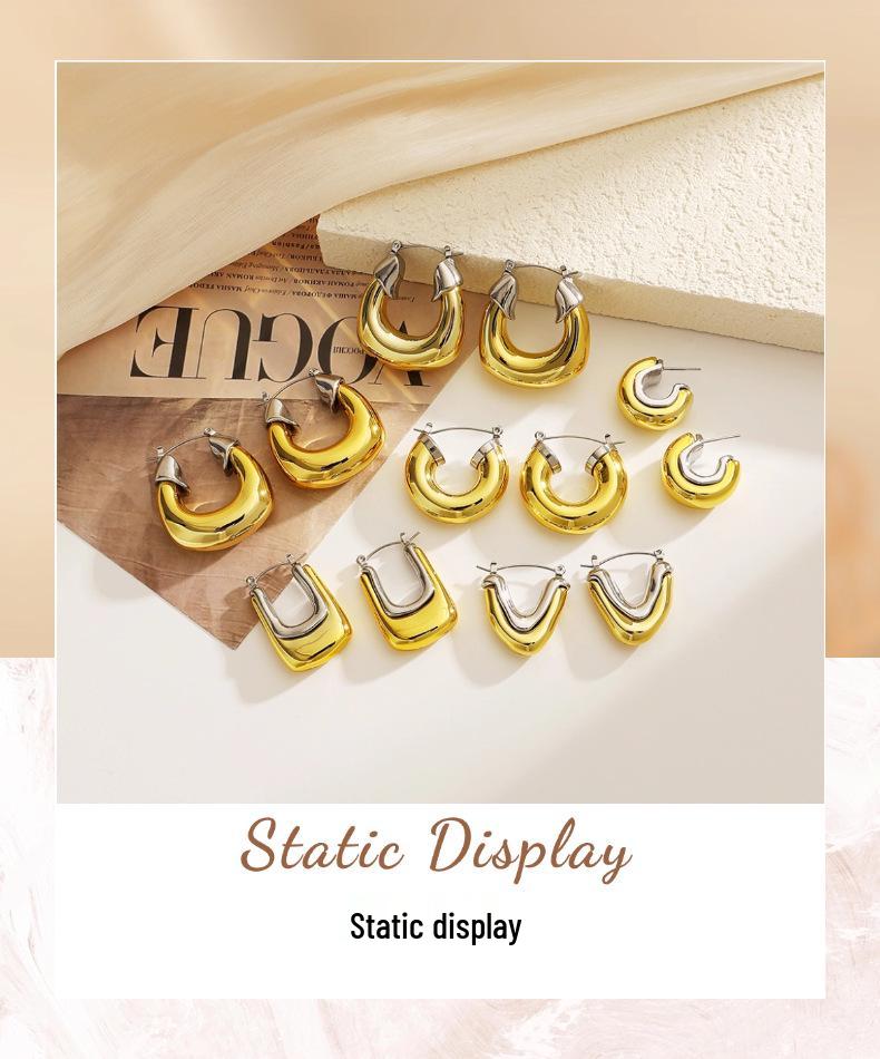 18K Gold-Plated Geometric Stainless Steel Earrings for Women - Waterproof and Durable Studs