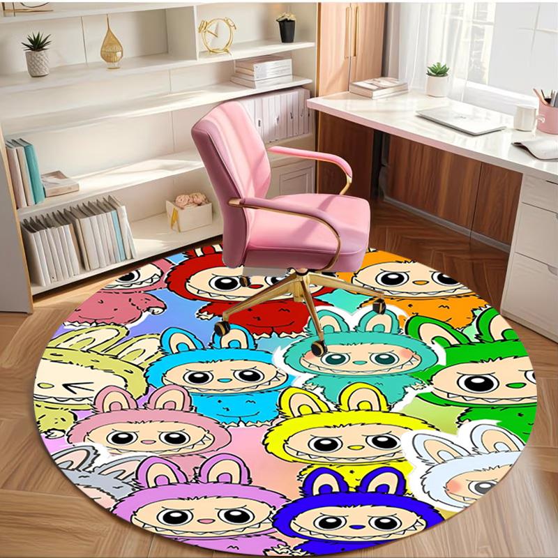 Labubu Print Round Rug, Washable Floor Carpet, For Entryway Dorm Laundry Room Office Study, Home Decor Birthday Christmas Gift
