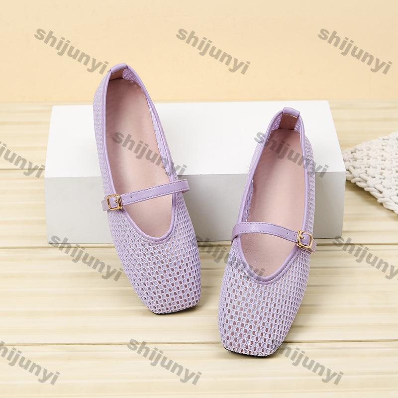 Fashion Buckle Strap Flats Women's 2025 Summer New Fashion Hollow Mesh Mary Jane Shoes Large Size Comfortable Breathable Casual Shoes