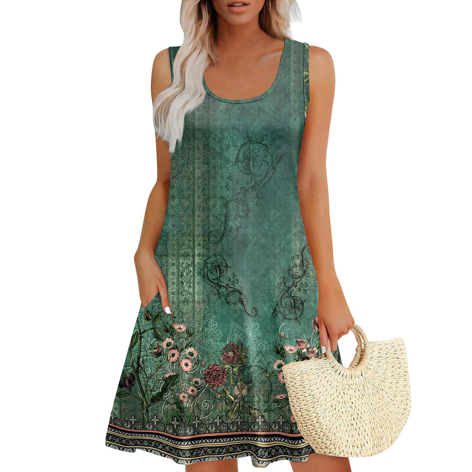 

Женские летние платья, свободные сарафаны без рукавов с U-образным вырезом и карманами S