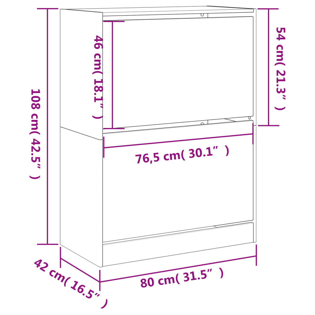 Shoe Cabinet with 2 Doors Concrete Grey 80 X 42 X 108 Cm
