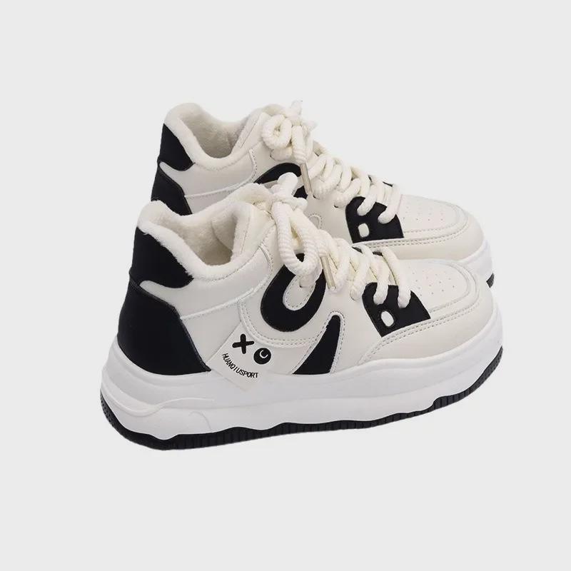 Women's High-Top Thick-Soled Warm Cotton Sneakers ZHQ5250-1 - Winter Cold-Proof, Plus Velvet, All-Match.