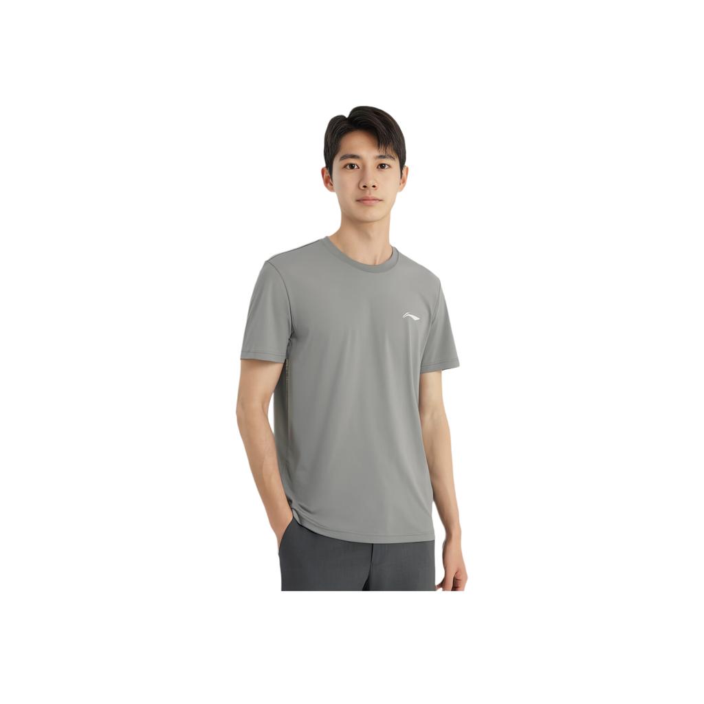 Li-Ning Solid Color Logo Quick-Dry Breathable Elastic Ice Silk Sports Training Short Sleeve T-Shirt Men Tops Starry-Gray ATSS463-3