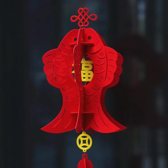 2 Stück Laternenanhänger zum chinesischen Neujahr mit Segensworten, Jahr des Drachen, Glücksszene, Layout-Ornament, Filzstoff, rote Laterne, Feiertagsparty, Zuhause