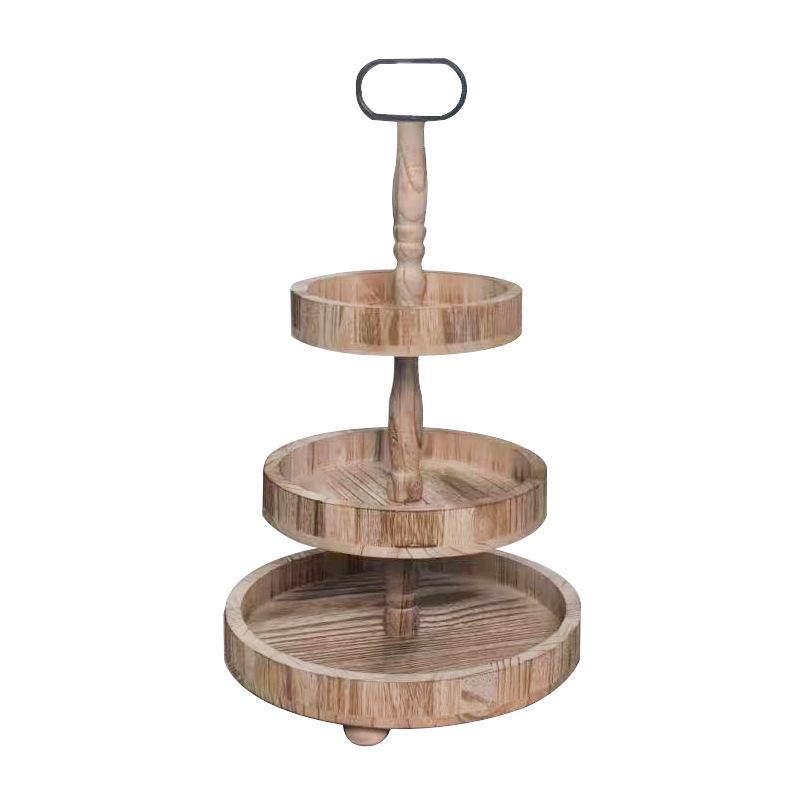 Creative European Double Layer Wooden Dessert Stand: Forest Style Cake and Treat Display Tray