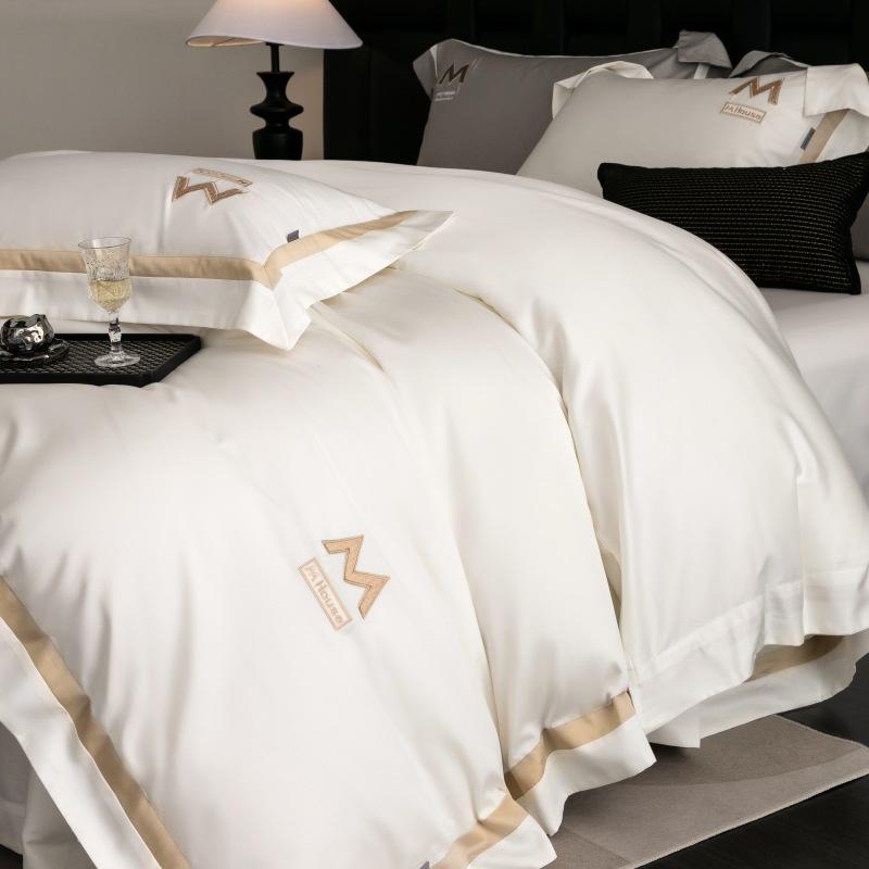 Luxury Minimalist Cotton Embroidered Duvet Set – 4-Piece High-Thread Pure Cotton Bedding