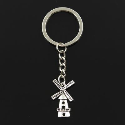 Fashion 30mm Key Ring Metal Key Chain Keychain Jewelry Antique   Plated Windmill Winnower 37x16mm Pendant