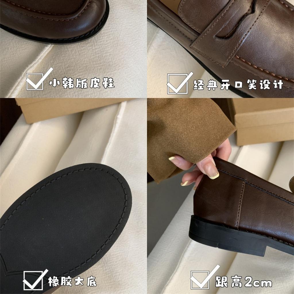 Loafers met platte zool dames Britse stijl zwart pendelaar retro enkele schoenen veelzijdig casual lage hak één pedaal kleine leren schoenen