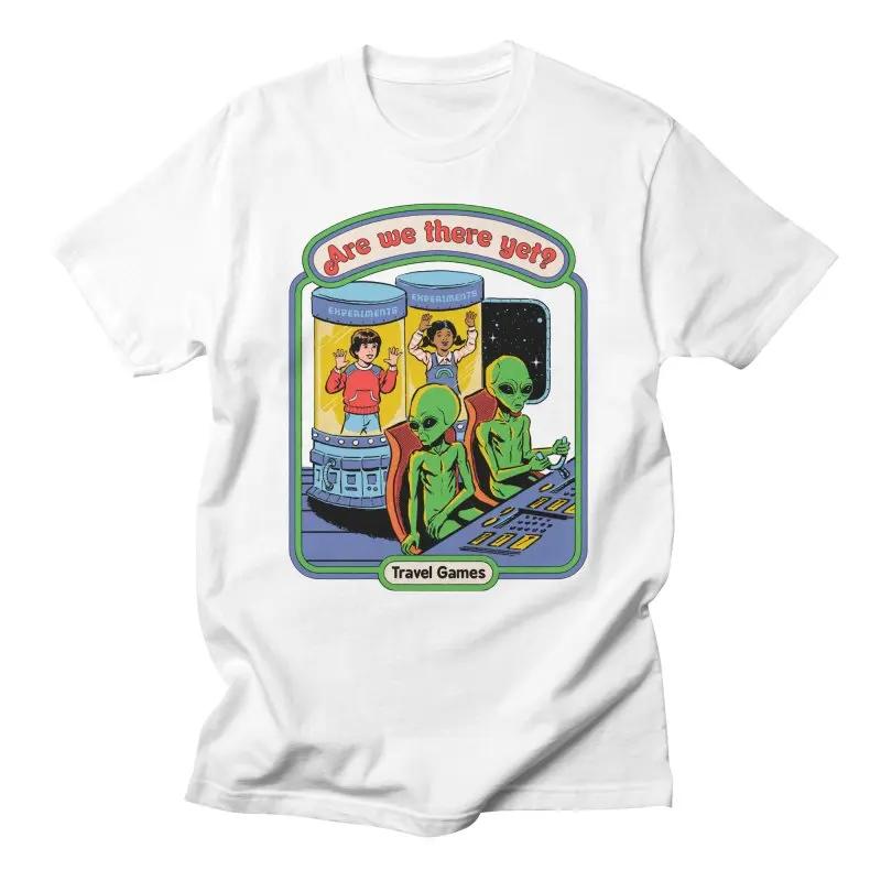 Vintage Tshirt Horror Alien Are Tshirt Men We Here Yet Funny Death Demon Harajuku Men Tee 90 Evil Graphic Camisetas Ropa Hombre