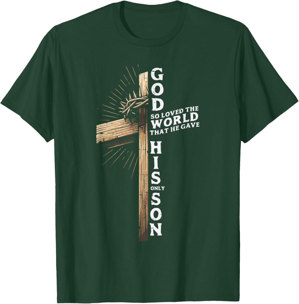 God So Loved The World Cross Christian John 3:16 Graphic Tee Soft Cotton Casual Short Sleeve T-Shirt