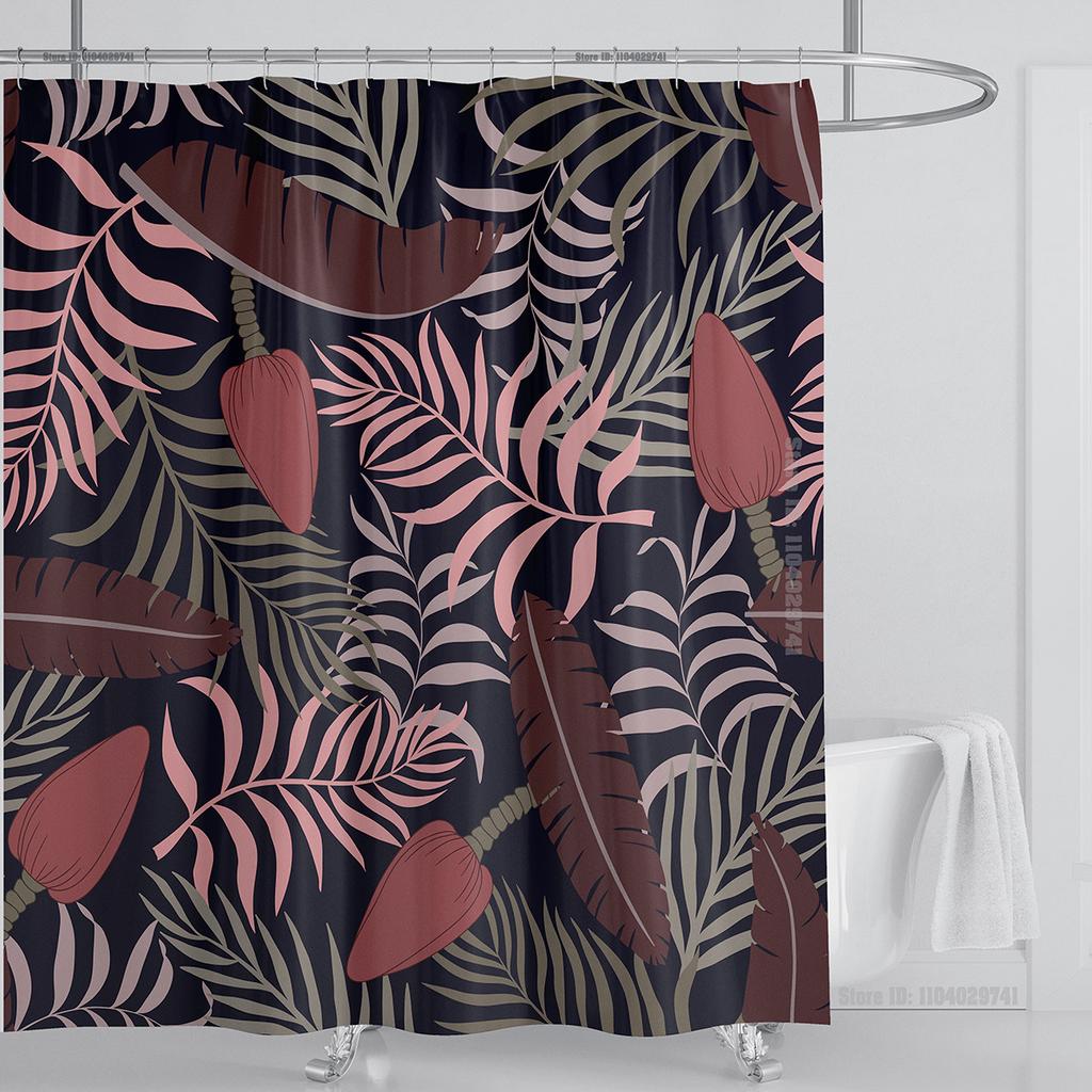 Bohemian Shower Curtain Tropical Jungle Wildlife Bathroom Set Modern Pink Aesthetic Parrot Floral Bathroom Curtain With Hooks