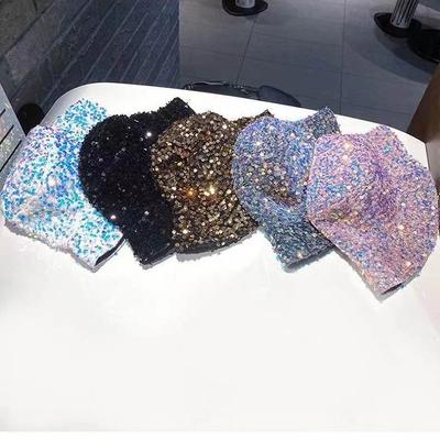 Spring and Autumn Versatile Hat Women's Fashion Colorful Sequined Bucket Hat Outdoor Shading Double-sided Basin Hat
