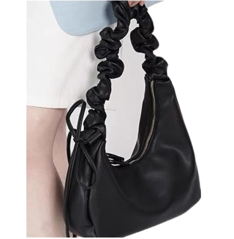 KKAERDIYA 2-Way Gathered Shoulder Bag for Women (Black)