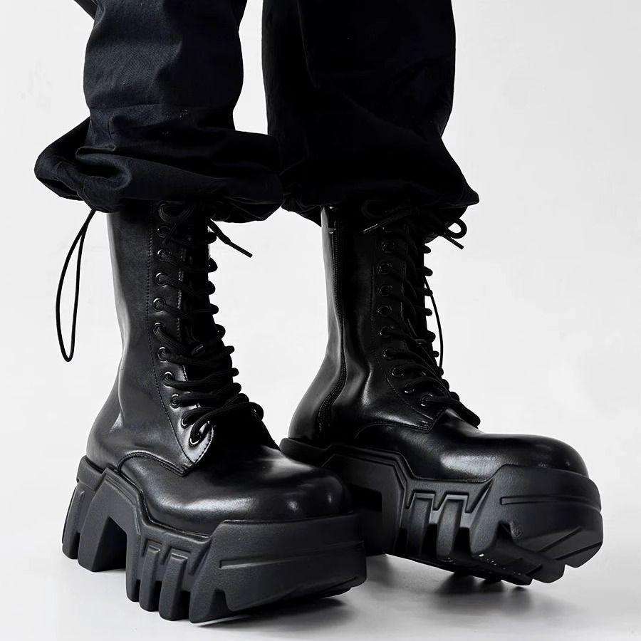 Nástrojové vysoké pánské a dámské platformové tankové boty s dlouhým tubusem, přílivové, s velkou hlavou, vnitřním zvýšením, lokomotivní buldozerky