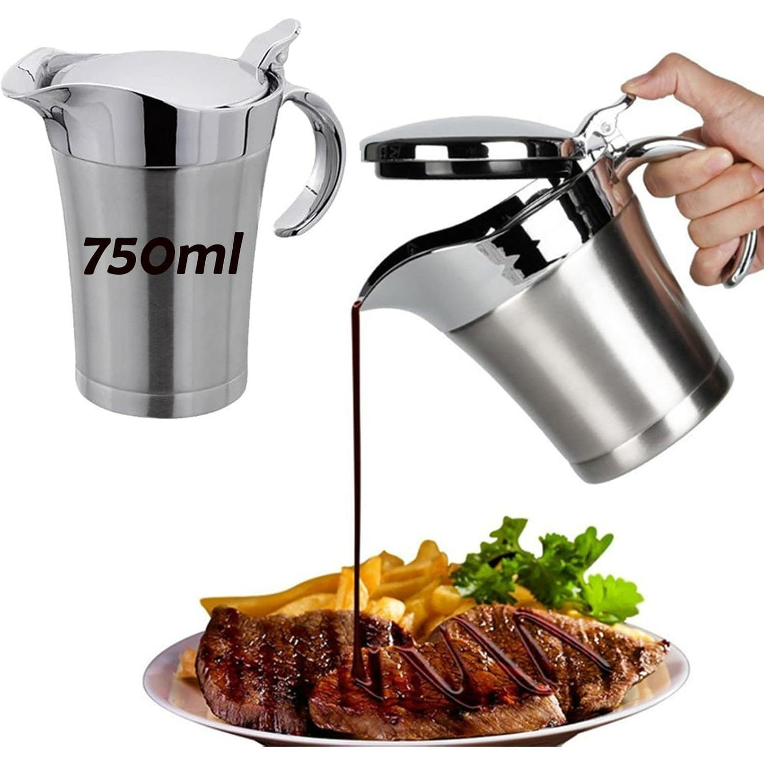 Gravy Boat,Stainless Steel Gravy Boat,Double Sauce Jug with Lid Keeps Food Warm,Jug Insulated Gravy Jugs for Gravy,Custard,Cream,Sauce,Dishwasher Safe C