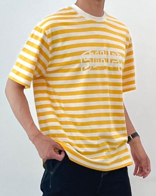 Deoseutoli Stripe Logo Short Sleeve T-Shirt [Yellow] Size 1