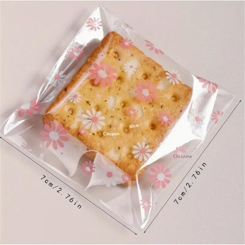 100 Pièces Transparent Fleur Auto-adhésif Sac à Biscuits Bonbons Flocon de Neige Gâteau Nougat Emballage Sacs Canneberge Gâteau de Lune Emballage Cadeau Fête