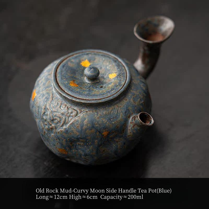 

200ML Old Rock Mud Coarse Pottery Curvy Moon Side Handle Teapot Anti-scalding Kungfu TeaSet Tea Kettle Retro Teapot Tea Ceremony