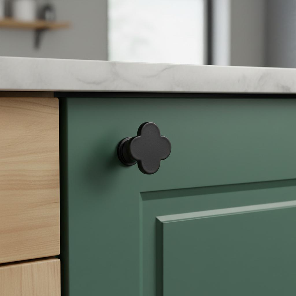 Clover Shape Colored Cabinet Knob Zinc Alloy Single Hole Door Pull Handle For Kitchen Cupboard Wardrobe Drawer