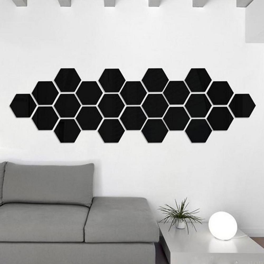 12 bucăți 3D oglindă hexagon vinil autocolant detașabil de perete decor Home Decor Art DIY
