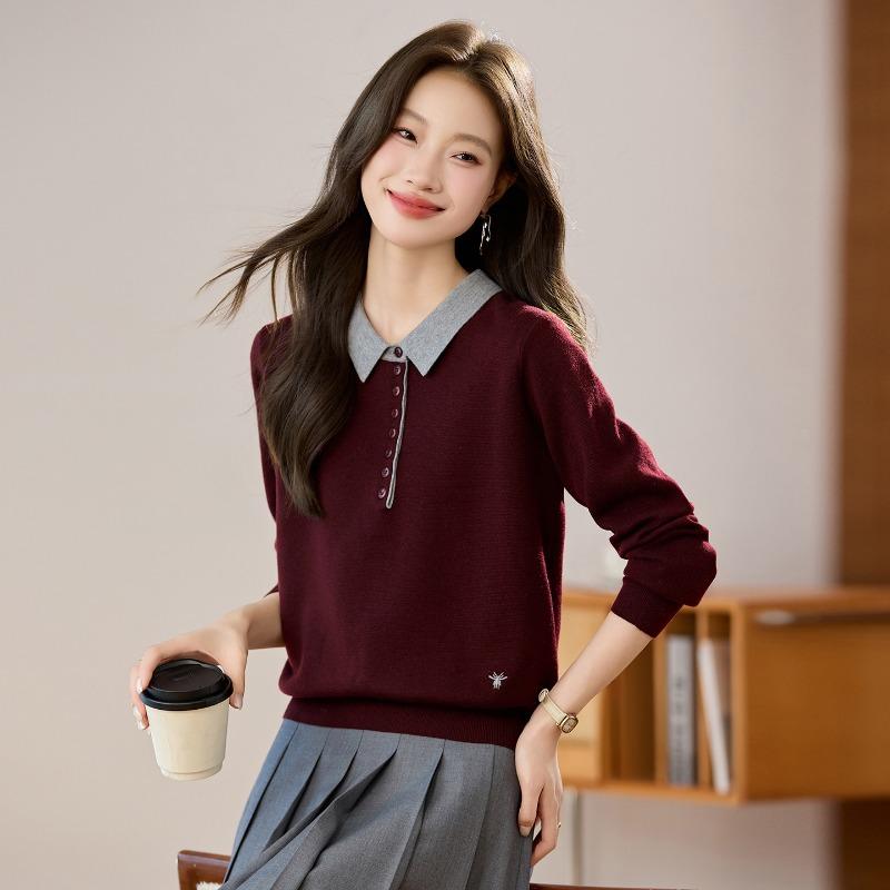 

Повседневный темпераментный трикотажный свитер с ретро-горловиной, женский новый стиль начала осени, топ для ношения внутри и снаружи 2XL бордовый